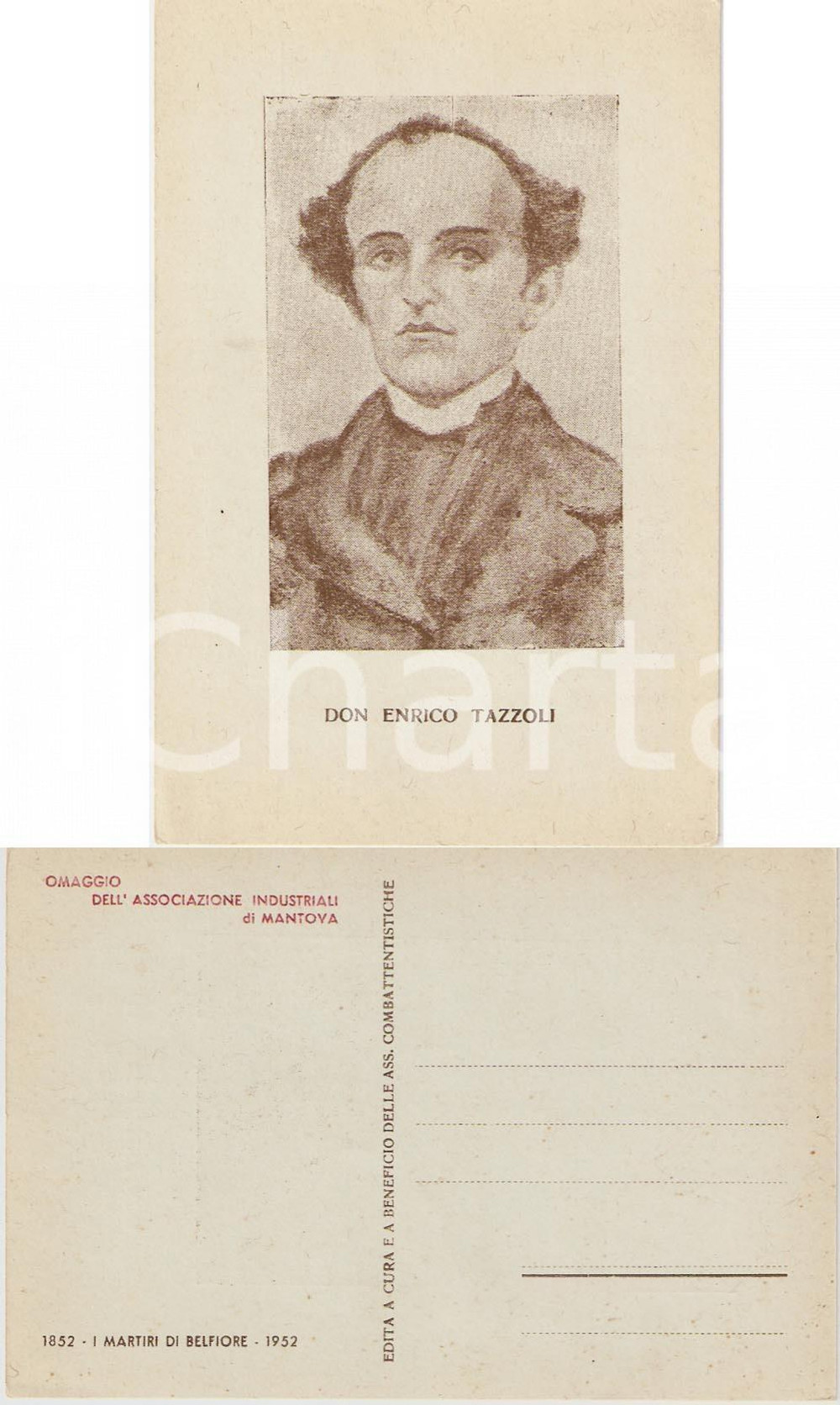 Cartolina originale da collezione 1952 MANTOVA Associazione industriali Martiri BELFIORE Don TAZZOLI *Cartolina 1
