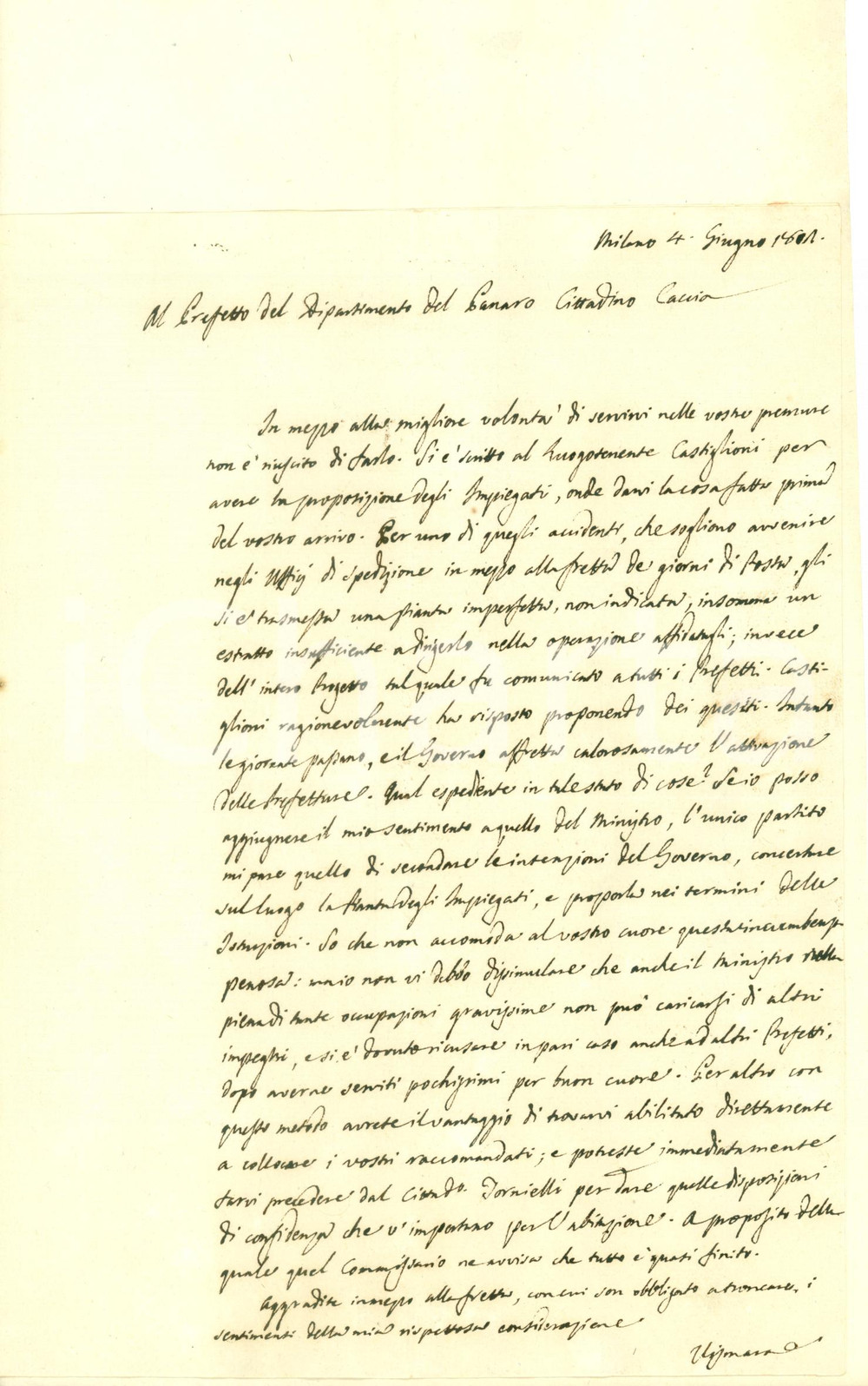 Autografo originale 1801 MILANO Michele VISMARA Così potrete collocare vostri raccomandati AUTOGRAFO 1