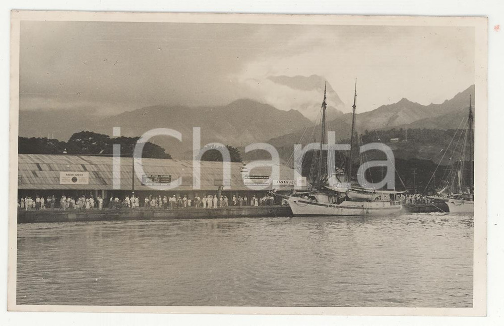 Fotografia d epoca originale 1937 PAPEETE Polinesia TAHITI Veduta del porticciolo REAL PHOTO cm 13,5 x 8,5 1