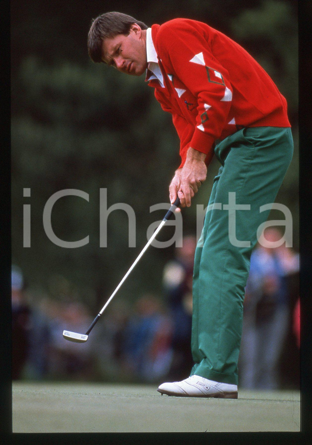 35mm vintage slide*1989 DUNHILL BRITISH MASTERS Nick FALDO putting on green GOLF