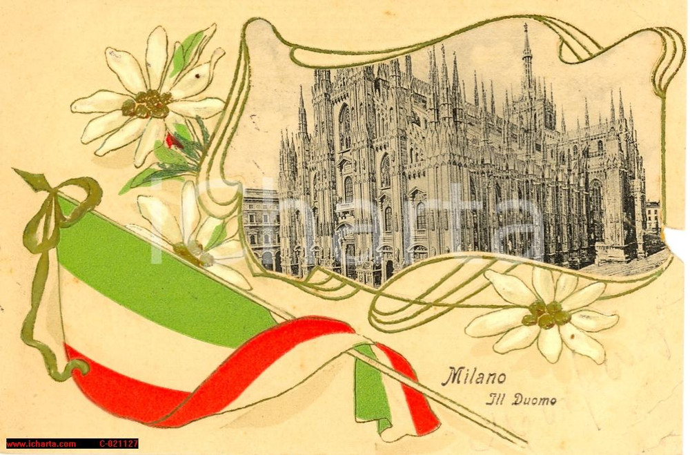 Cartolina originale da collezione 1900 circa  MILANO Vedutina del DUOMO *Cartolina postale DANNEGGIATA  FP VG 1