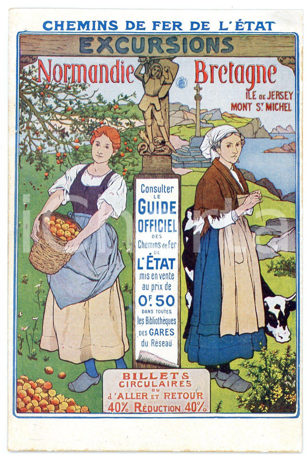 1910 ca CHEMIN DE FER DE L'ÉTAT Excursions NORMANDIE - BRETAGNE Carte postale  Cartolina postale d'epoca, non viaggiata.CONDIZIONI: FAIRFORMATO: FP    originale e autentica 1