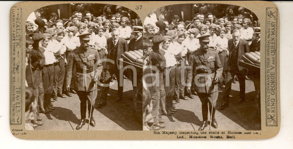 Fotografia d epoca originale 1918 WW1 THE GREAT WAR His Majesty inspecting the shells Stereoscopic photo 37 1