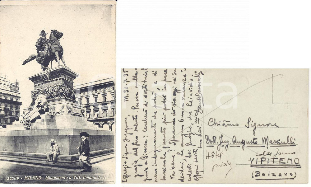 Autografo originale 1935 MILANO Monumento Vittorio Emanuele III *Autografo ing. Dante BARONCELLI 1