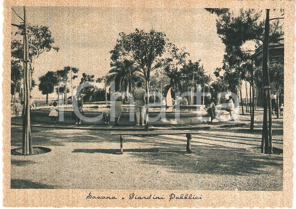 Cartolina originale da collezione 1940 ca SAVONA Giardini Pubblici ANIMATA FG NV 1