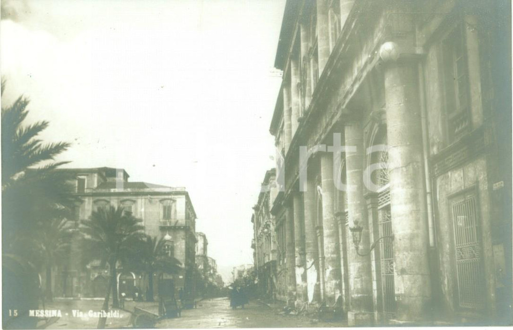Cartolina originale da collezione 1920 ca MESSINA TERREMOTO Via GARIBALDI danneggiata *Cartolina postale FP NV 1