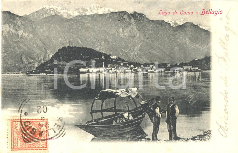 Cartolina originale da collezione 1902 BELLAGIO CO Panorama LAGO DI COMO Cartolina animata FP VG 1