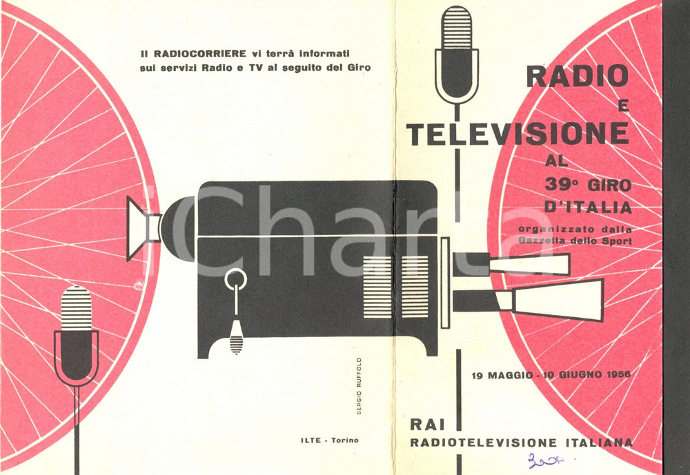 Materiale pubblicitario d’epoca 1956 RAI RADIOCORRIERE Radiocronaca al GIRO D'ITALIA *Pieghevole con mappa 1