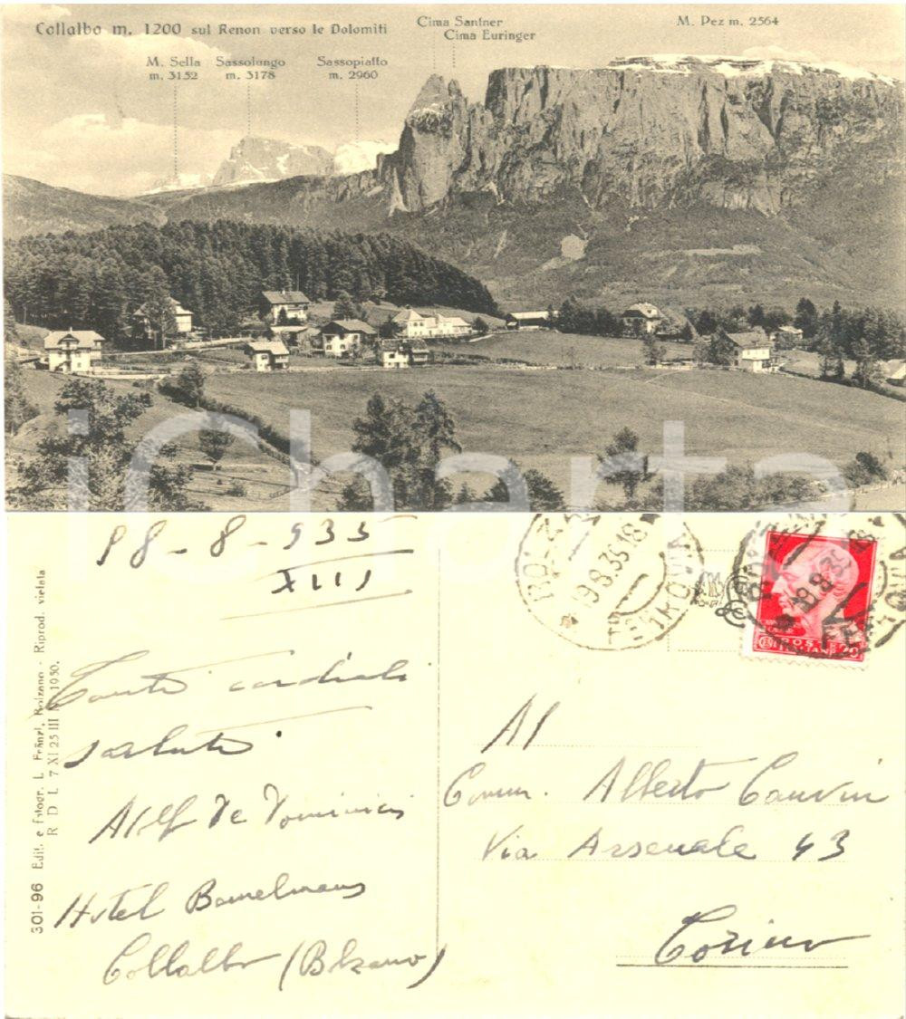 Autografo originale 1935 COLLALBO (BZ) Veduta verso le Dolomiti *Autografo Adolfo DE DOMINICIS FP VG 1