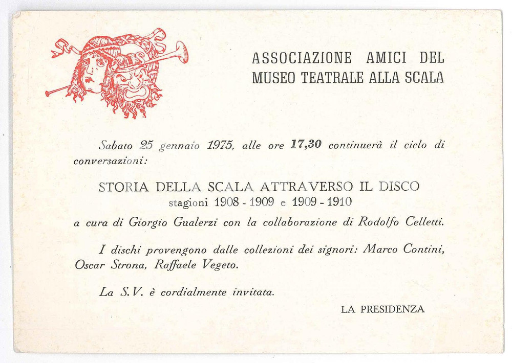 Oggetto da collezione cartaceo 1975 MILANO Associazione Amici Museo Teatrale alla Scala  Invito 1
