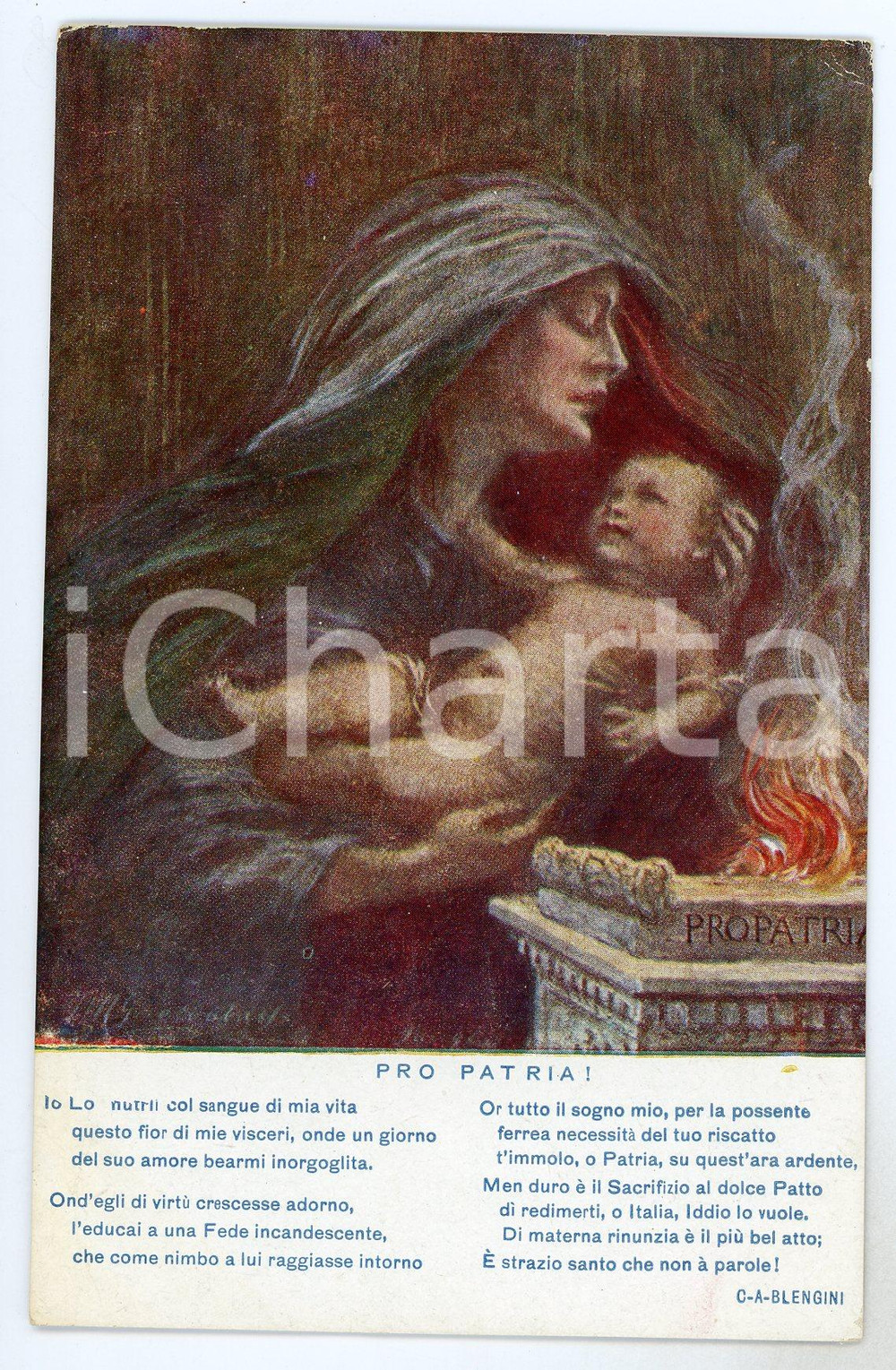 1915 ca WW1 Artista F. M. GUARDABASSI Pro Patria - Cartolina ILLUSTRATA FP NV  Cartolina postale d'epoca, non viaggiata.Al recto una poesia di C. A. Blengini. FAIR/discreto Lievi smussature agli angoli Formato: FP originale e autentica 1