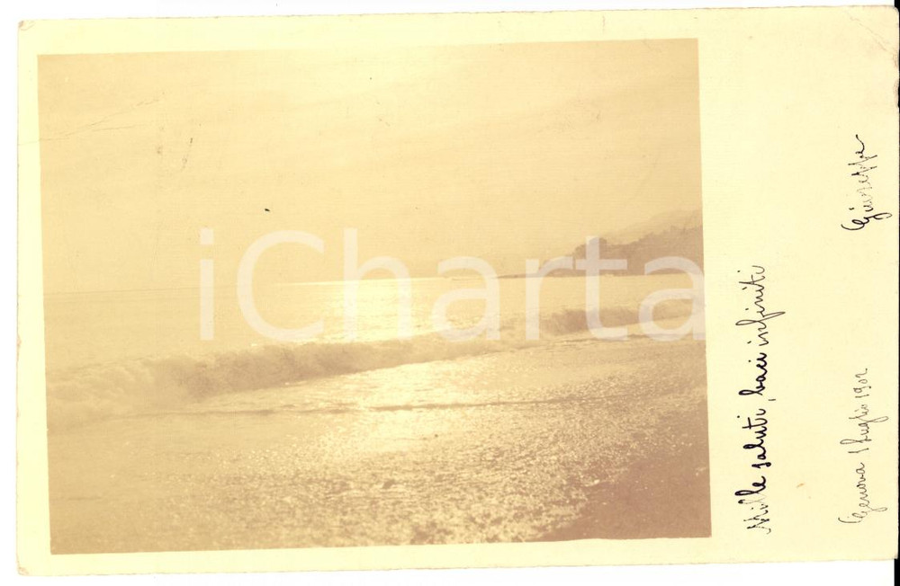 Autografo originale 1902 GENOVA Mare al tramonto - Autografo Giuseppe NEMBER *Foto FP VG 1
