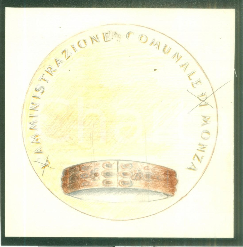 Stampa, bozzetto originale 1940 ca MONZA Amministrazione Comunale Bozzetto DISEGNATO A MANO per stemma 1