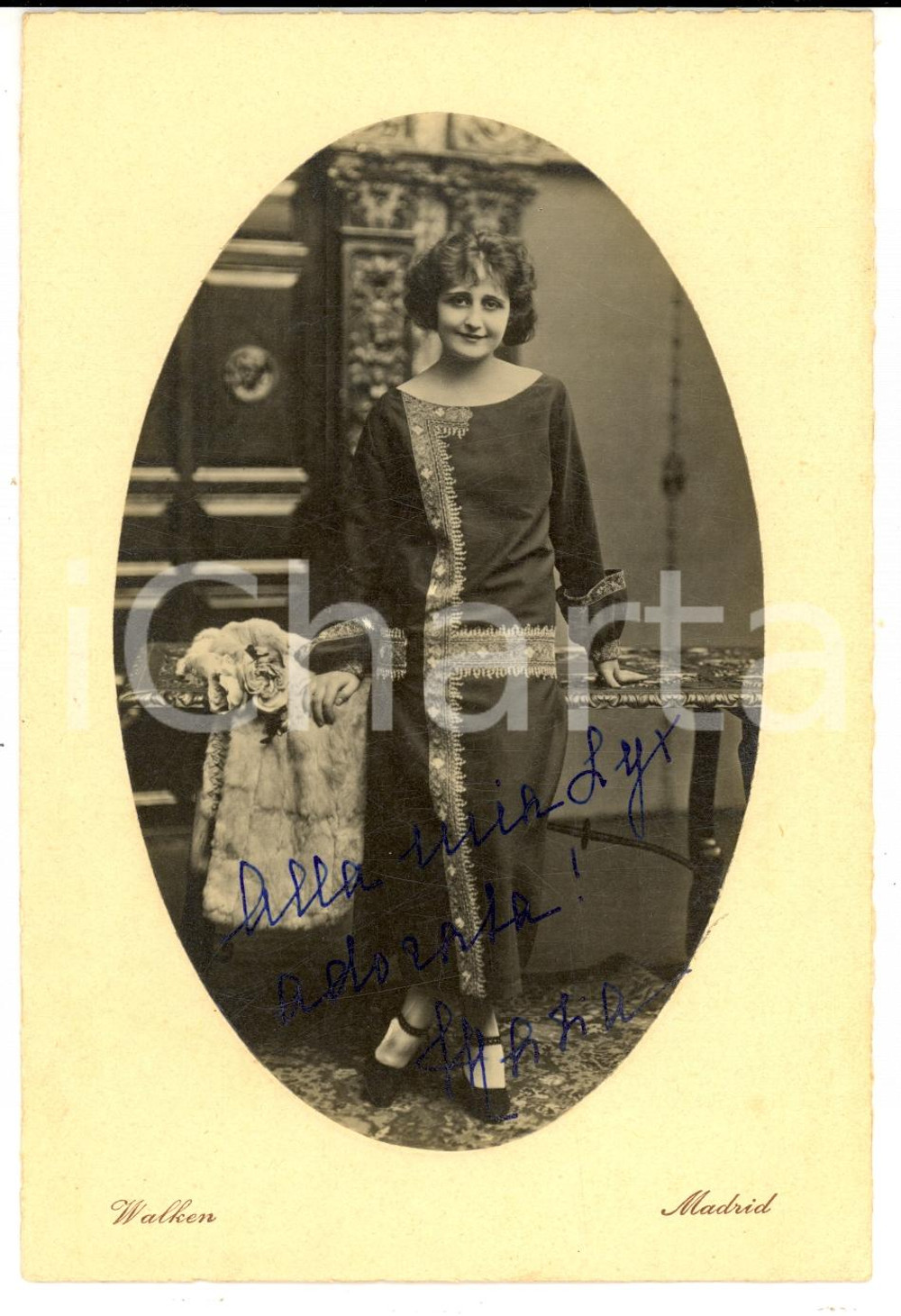 Fotografia d epoca originale 1925 MADRID Ritratto nobile Maria CALAMARI Foto WALKEN AUTOGRAFA 1