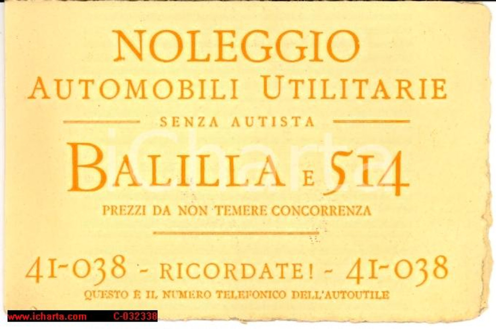 Oggetto da collezione cartaceo 1935(?)  ROMA autonoleggio FIAT BALILLA 1