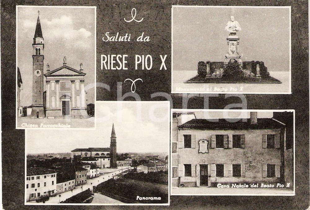 Cartolina originale da collezione 1954 RIESE PIO X (TV) Vedutine Casa Natale Pio X Monumento Panorama Cartolina FG 1