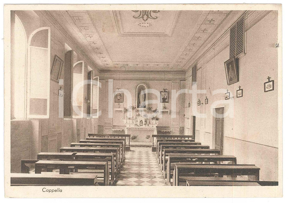 1939 SARZANA Istituto Immacolata Pavone - Cappella *Cartolina suor Maria Clara Cartolina postale d'epoca, viaggiata, con messaggio autografo di suor Maria Clara. FAIR/discreto piegature angolari Formato: 15x10 cm originale e autentica 1