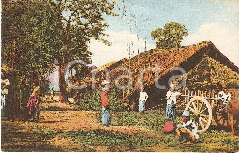 Cartolina originale da collezione 1939 MISSIONI ESTERE - BIRMANIA pittoresca - Villaggio Birmano *CARTOLINA FP NV 1