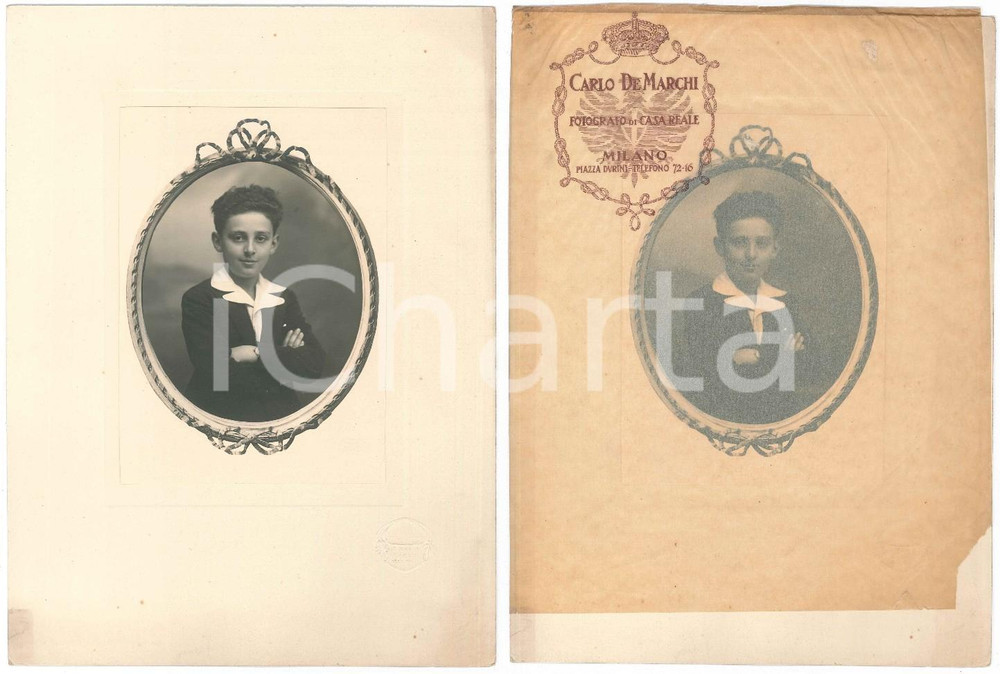 1930 ca MILANO Ritratto di bambino *Foto Carlo DE MARCHI 22x30 cm Fotografia d'epoca, su cartoncino, con custodia protettiva originale in velina.FOTOGRAFO: Carlo De Marchi - Milano, piazza Durini GOOD/buono  Formato: 22x30 cm originale e autentica 1