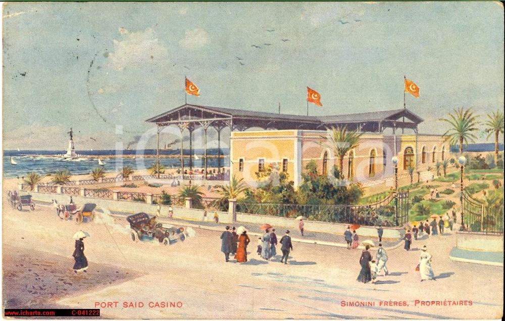 Cartolina originale da collezione 1908 PORT SAID (Egypt) Casino vintage postcard FP VG 1