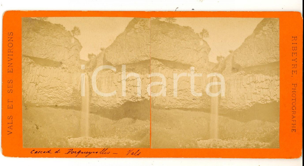 Fotografia d epoca originale 1880 POURCHEYROLLES F Vue de la cascade Photo stÃ©rÃ©oscopique RIBEYRE 18x9 1