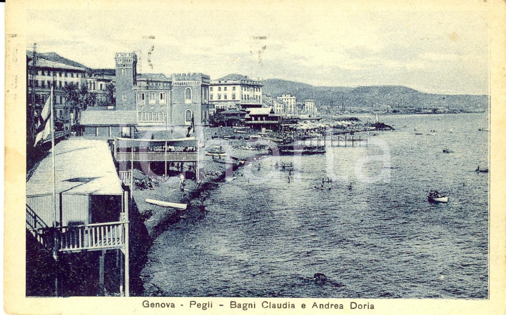 Cartolina originale da collezione 1928 GENOVA PEGLI Veduta dei Bagni CLAUDIA e ANDREA DORIA Cartolina FP VG 1