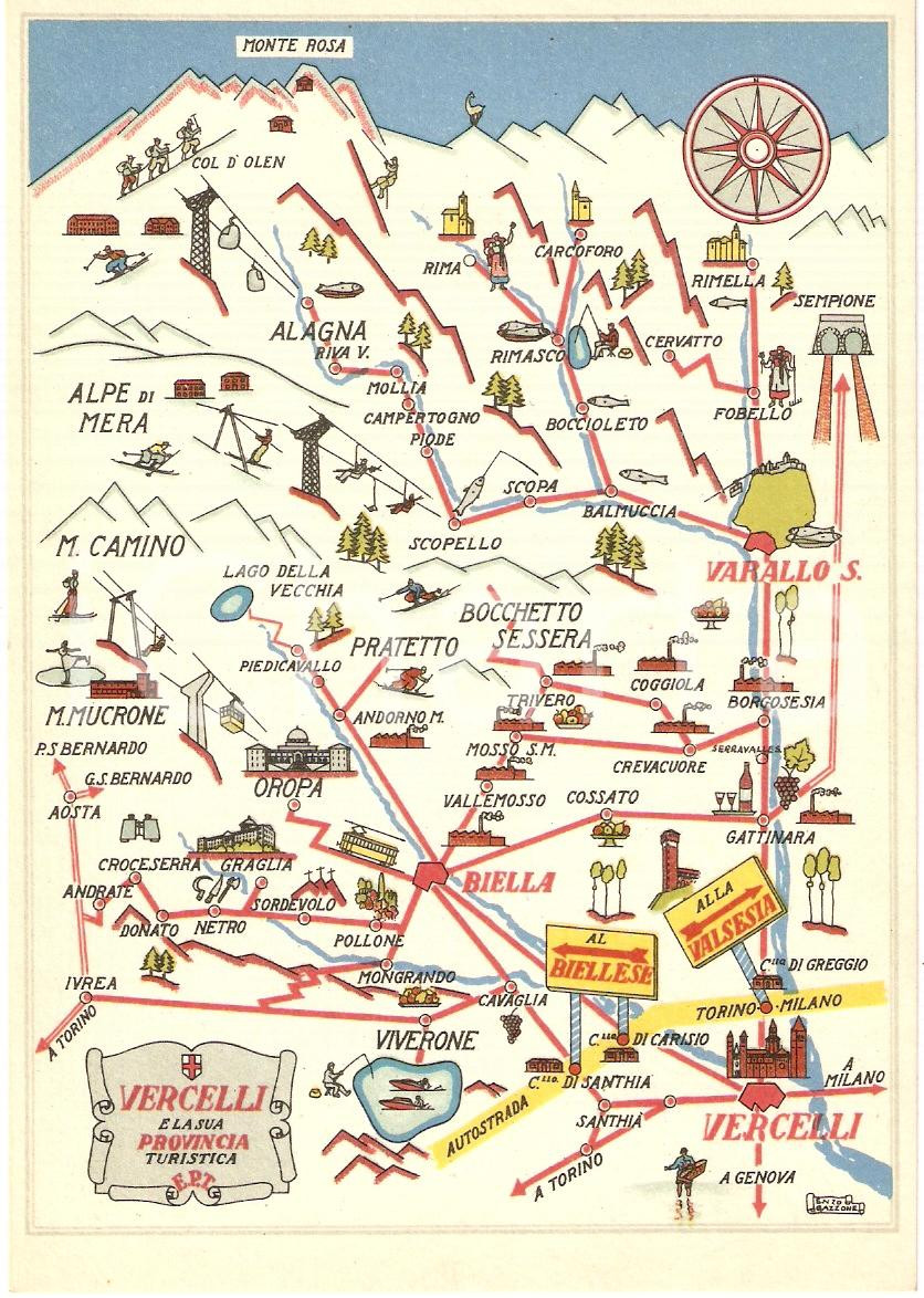 Cartolina originale da collezione 1940 ca VERCELLI Ente Provinciale per il Turismo ILLUSTRATA FG NV 1
