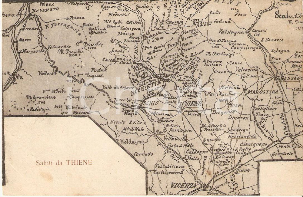 Cartolina originale da collezione 1918 THIENE VI Cartografia della cittÃ  Cartolina FP VG 1