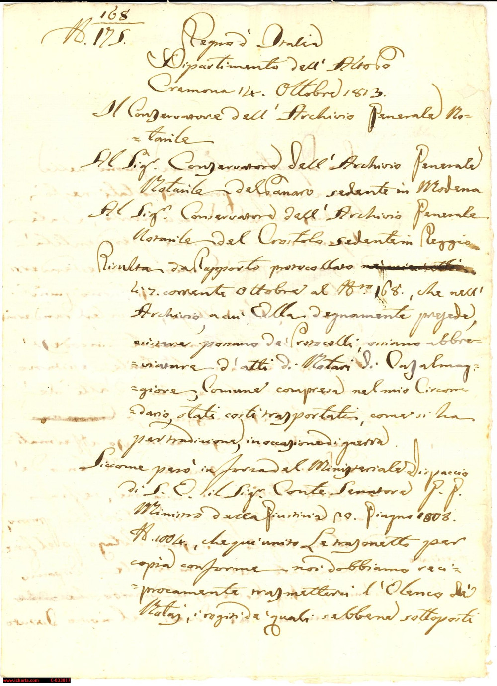 Documento originale, autentico 1813 CASALMAGGIORE CR Carte smarrite in tempo di guerra 1