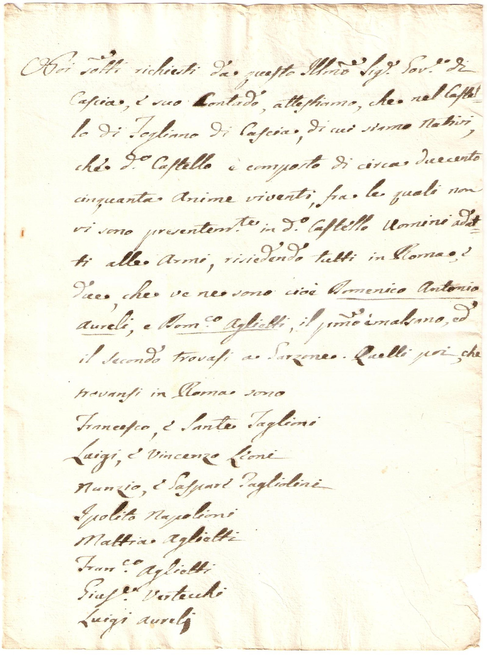 Documento originale, autentico 1790 FOGLIANO PG L'unico uomo rimasto in paese Ã¨ malato 1