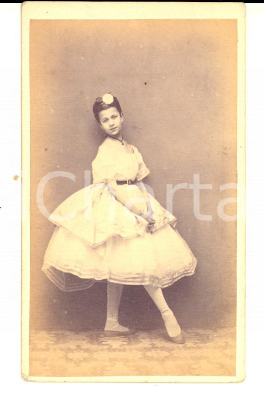 Fotografia d epoca originale 1860 ca DANZA MILANO ? Ritratto ballerina BELLACCI in scena Foto CDV RARA 1