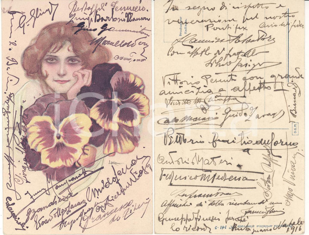 Autografo originale 1916 ROMA Cartolina con autografi di amici ALTA BORGHESIA FP NV VINTAGE 1