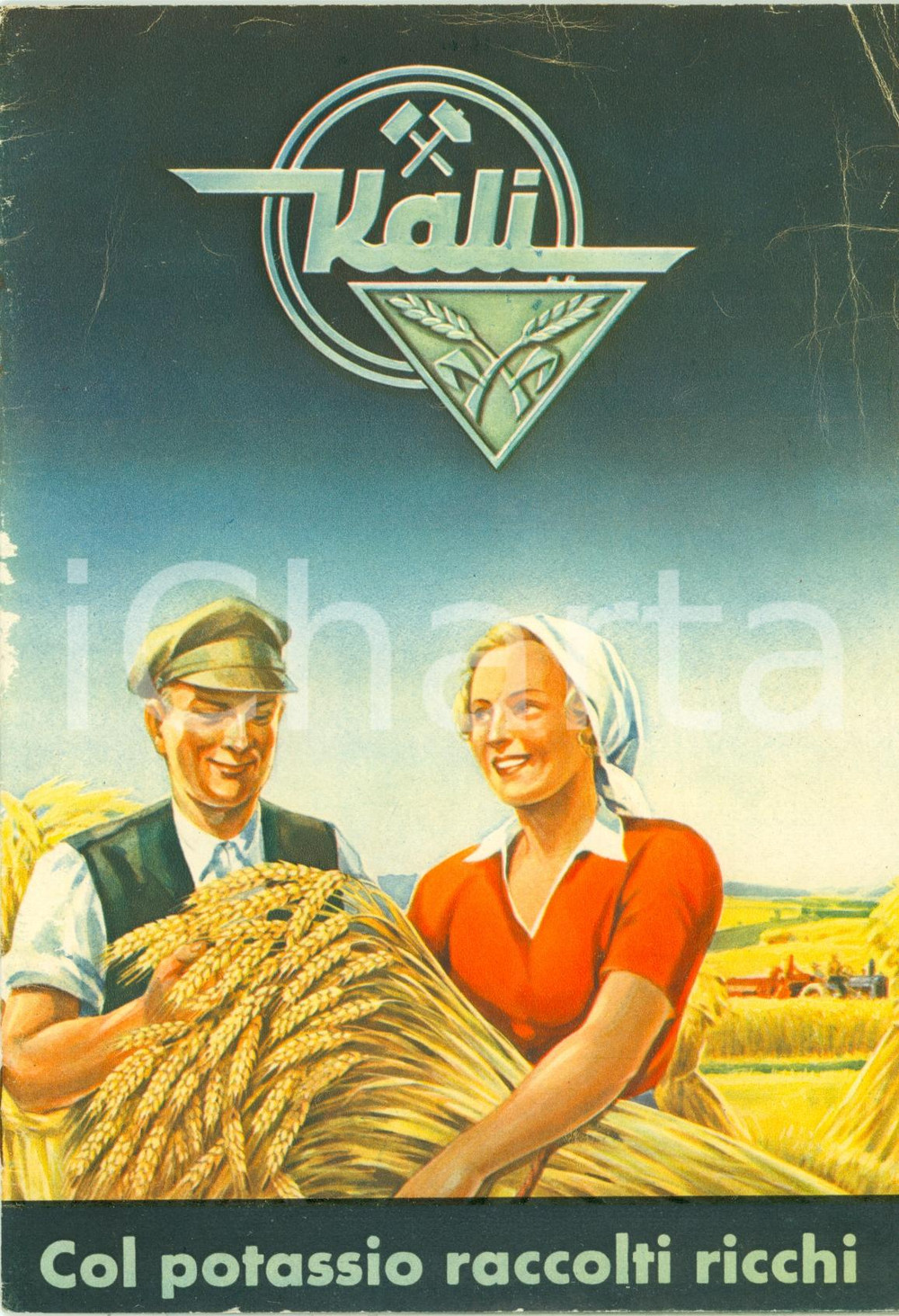 Materiale pubblicitario d’epoca 1940 circa Azienda KALI Col potassio raccolti ricchi ILLUSTRATO 1
