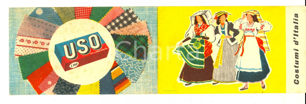 Materiale pubblicitario d’epoca 1955 ca MILANO Ditta ALCAMIR Detersivo USO Buono sconto *Pubblicitario COSTUMI 1