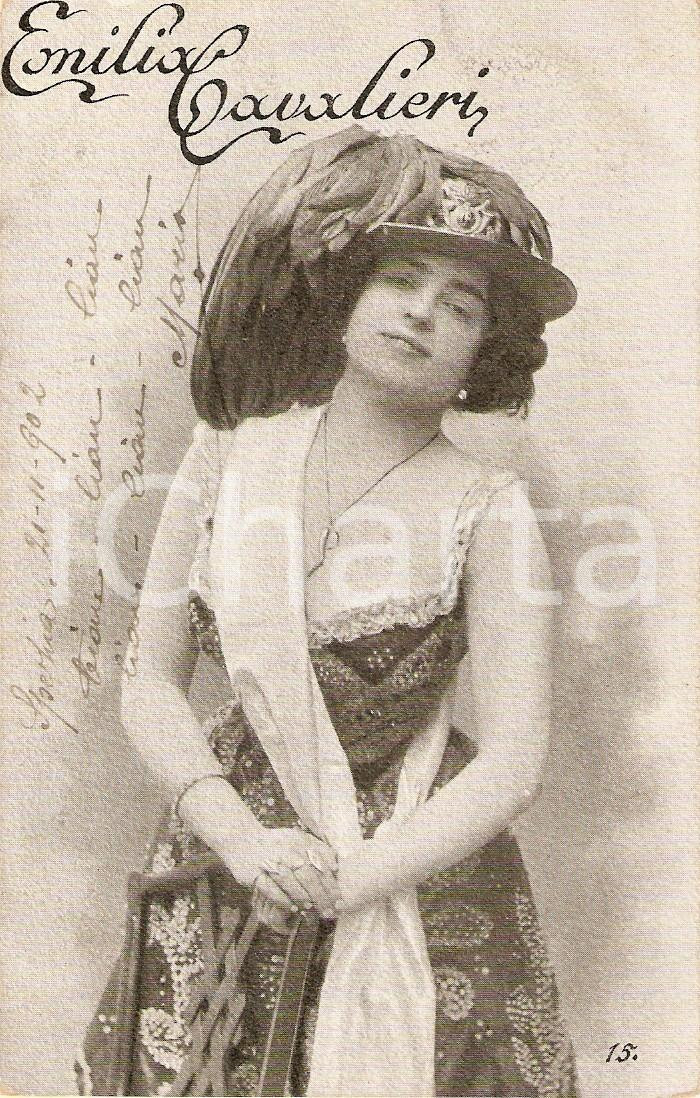 Cartolina originale da collezione 1902 TEATRO Attrice Emilia CAVALIERI con cappello da bersagliere Cartolina FP 1