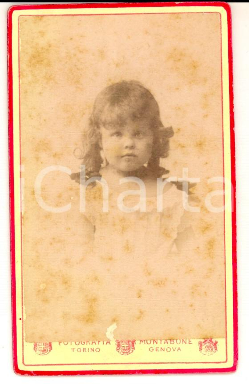 Fotografia d'epoca originale 1870 TORINO Bambina con abito in pizzo *FotoAgostino BERTELLI succ. MONTABONE 1