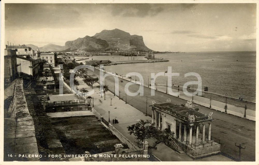 Cartolina originale da collezione 1931 PALERMO Foro UMBERTO I sul lungomare e monte PELLEGRINO *Cartolina FP VG 1