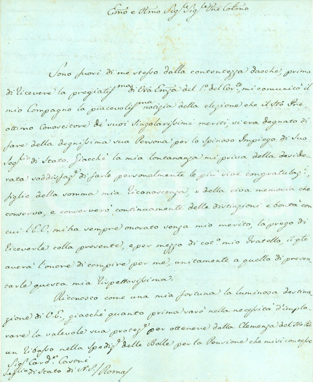 Autografo originale 1806 MADRID Filippo CASONI Segretario di Stato AUTOGRAFO Giovanni Battista FINI 1