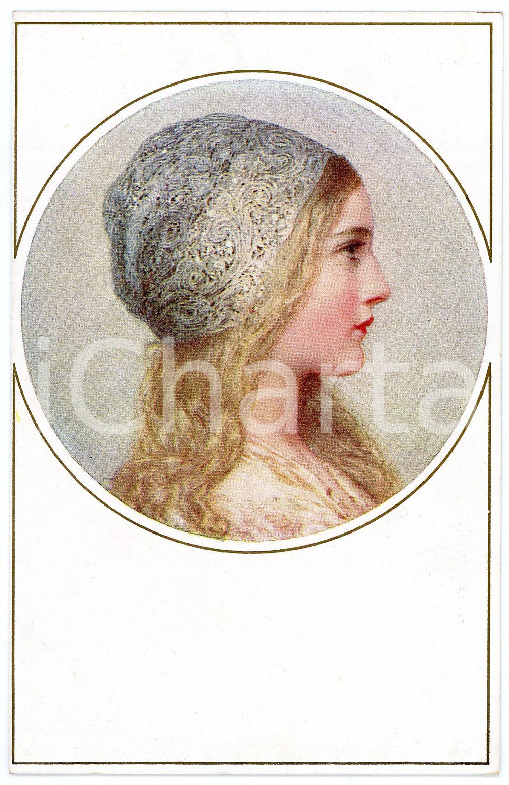 1917 Artist M. MUNK - Lady with embroidered cap *Postcard M. M. VIENNE 915  Cartolina postale d'epoca, scritta ma non viaggiata. GOOD/buono  Formato: 9x14 cm originale e autentica 1