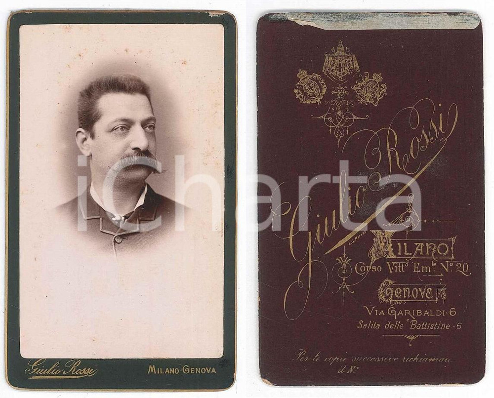 Fotografia d epoca originale 1890 ca MILANO Ritratto maschile  Foto Giulio ROSSI  CDV 1