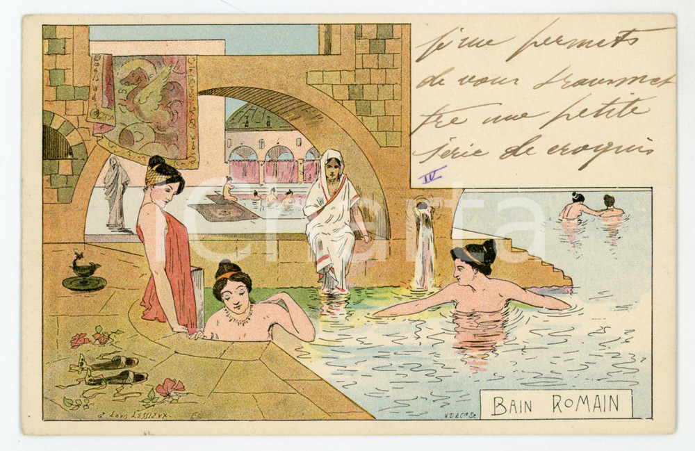 1901 VINTAGE EROTIC Bain Romain - Illustration Ernest Louis LESSIEUX - Postcard  Cartolina postale d'epoca, viaggiata.CONDIZIONI: FAIRFORMATO: FP    originale e autentica 1