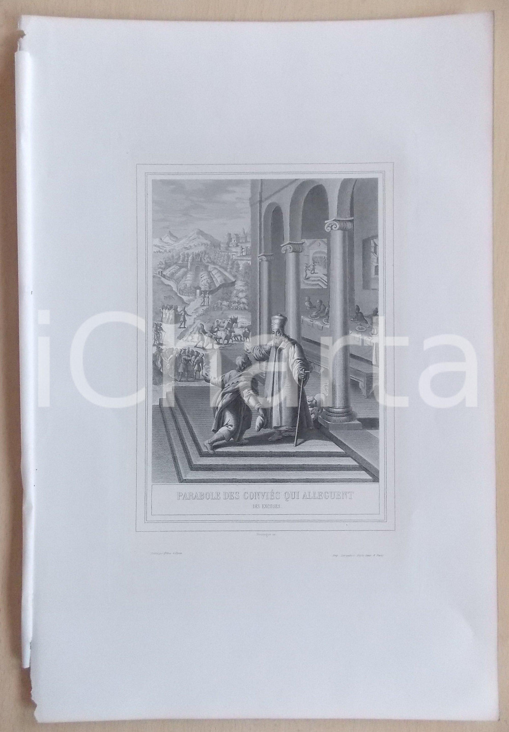 Stampa, bozzetto originale 1853 VIE DE JESUS CHRIST Parabole des conviès qui alleguent des excuses Gravure 1