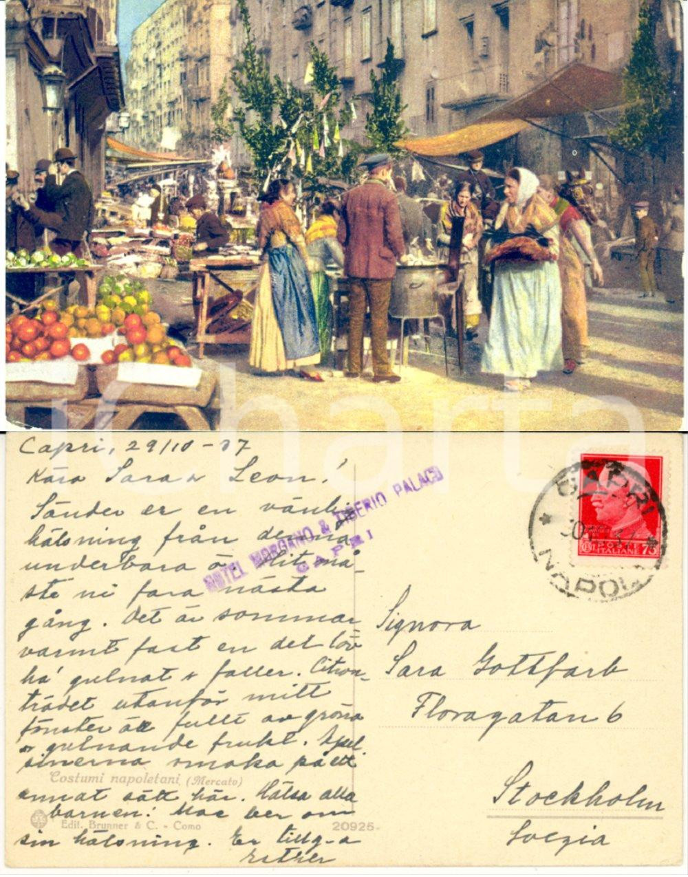 Cartolina originale da collezione 1907 COSTUMI NAPOLETANI CAPRI Mercato Cartolina ILLUSTRATA FP VG 1