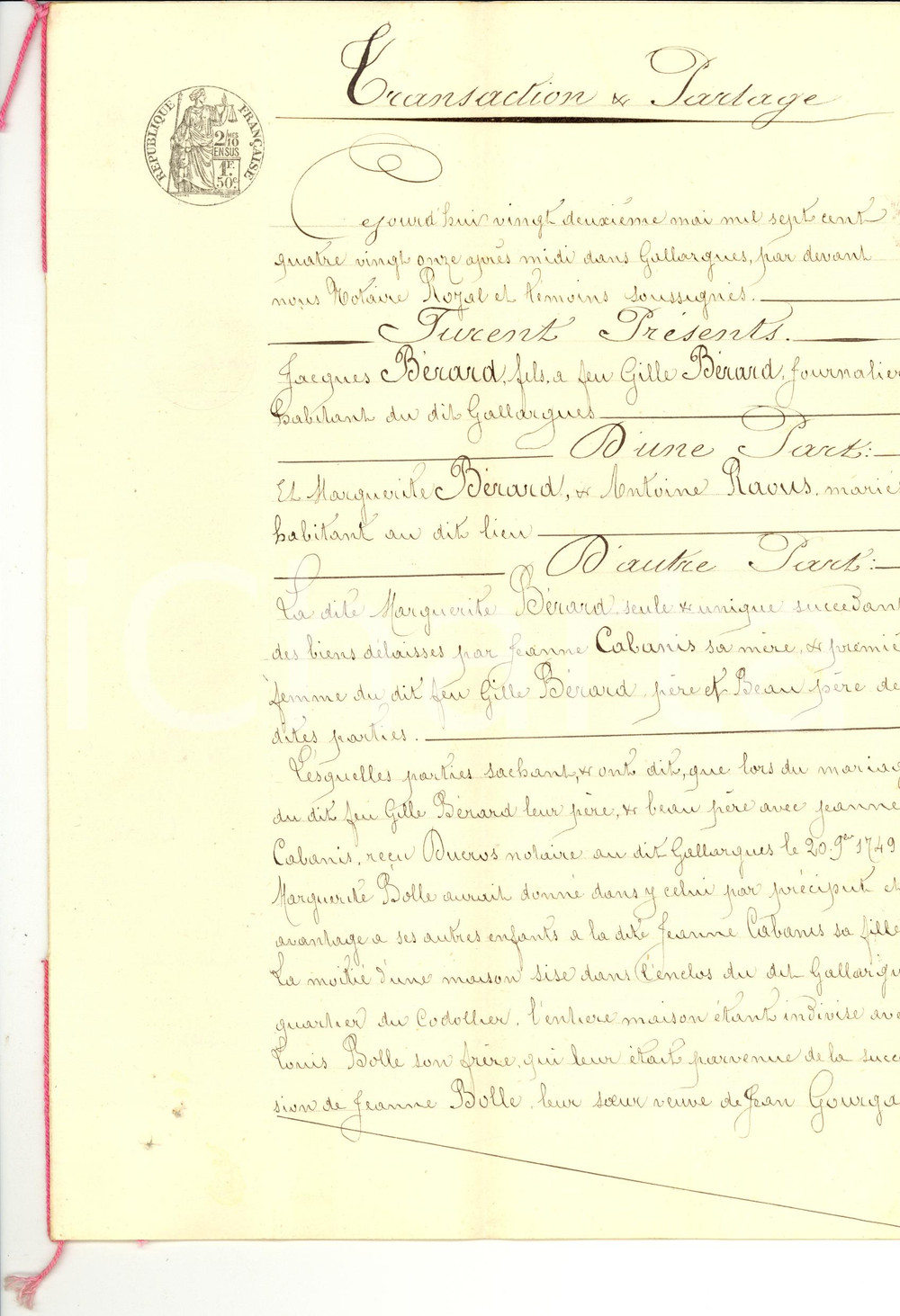 Documento originale, autentico 1873 GALLARGUES-LE-MONTUEUX Lite per ereditÃ  Jeanne CABANIS 1