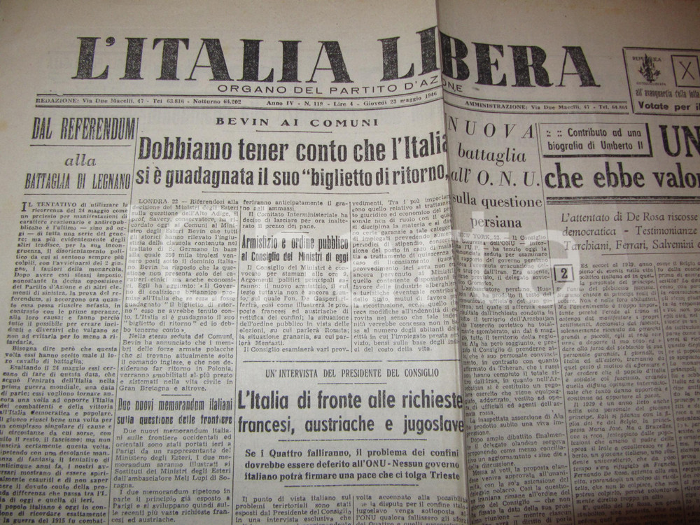 Giornale, rivista storica 1946 ITALIA LIBERA I Liberali sono fiancheggiatori del Fascimo Giornale 1