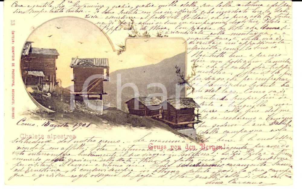 Autografo originale 1901 COMO Chalet alpini *Autografo Lina CARCANO a Giovanna CASNATI GUAITA 1