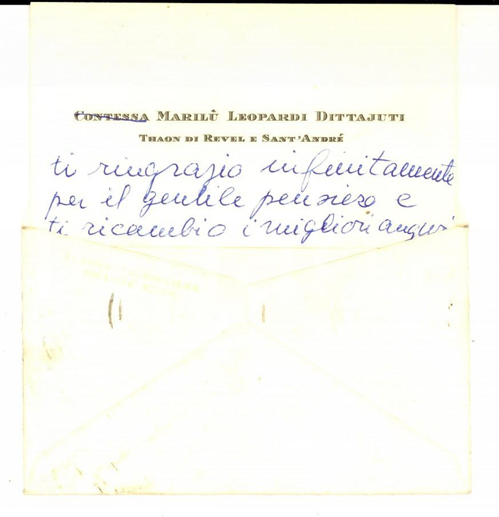 1959 ROMA Biglietto da visita Marilù LEOPARDI DITTAJUTI THAON DI REVEL Autografo