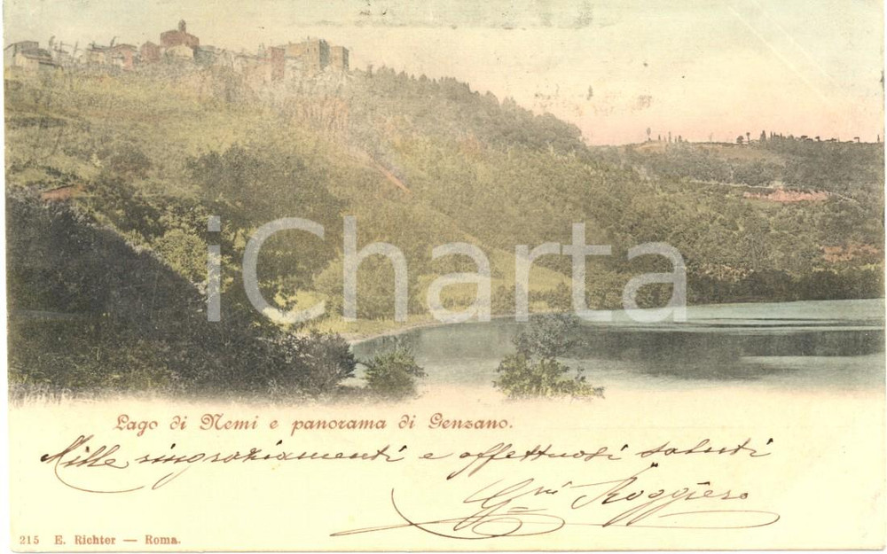 Cartolina originale da collezione 1902 GENZANO RM Panorama con il lago di NEMI Cartolina postale FP VG 1