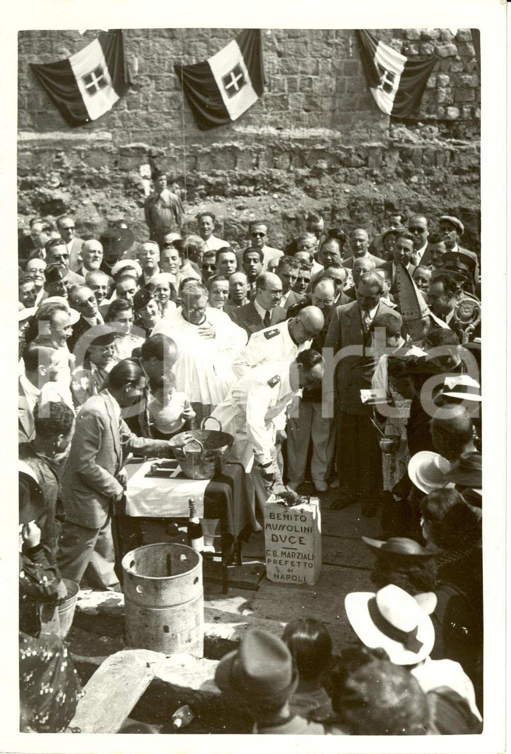 Fotografia d epoca originale 1938 NAPOLI Giovanni Battista MARZIALI prima pietra Palazzo dell AUTO Foto 1