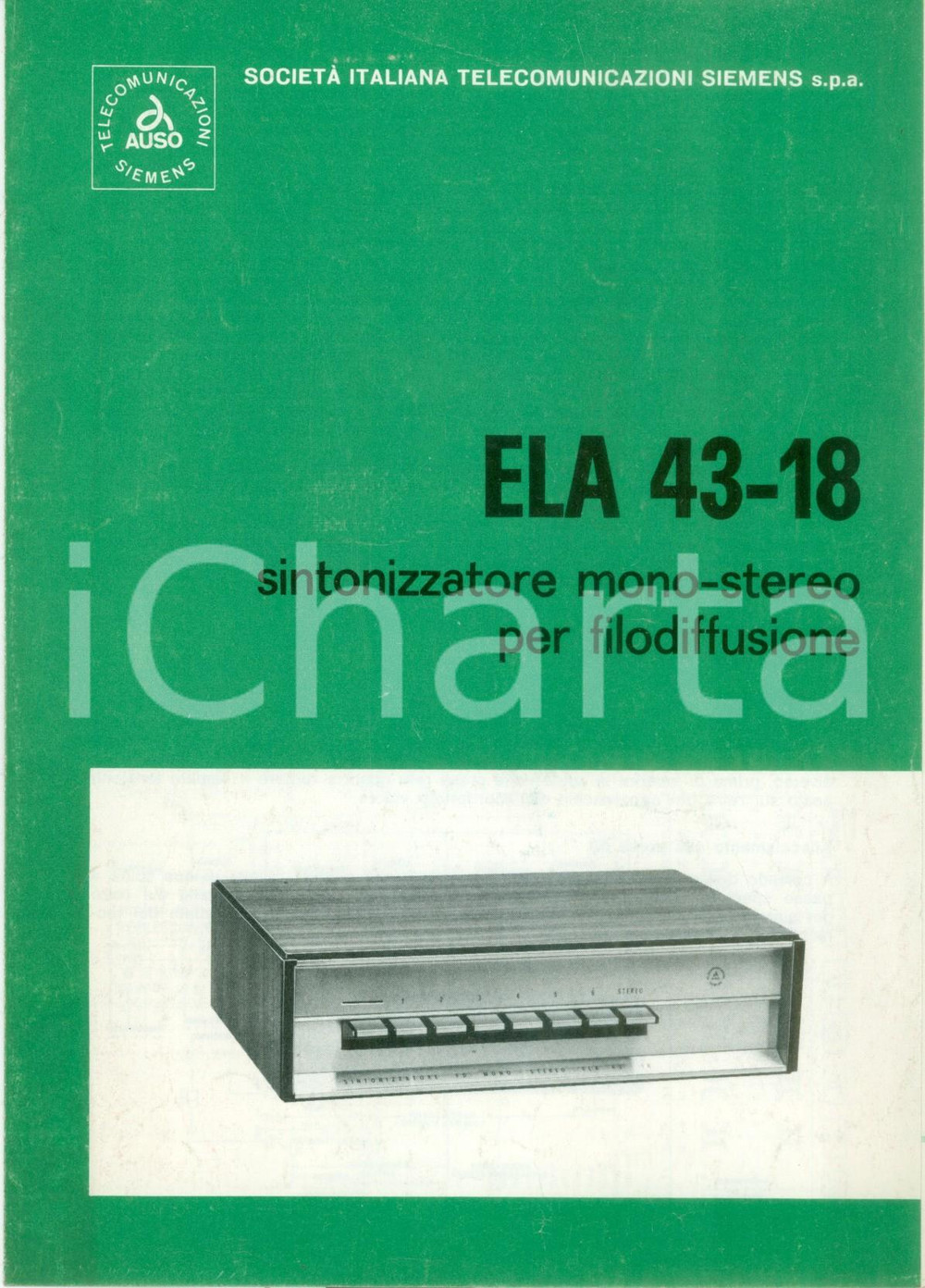 Materiale pubblicitario d’epoca 1975 ca MILANO Opuscolo pubblicitario sintonizzatore ELA 1438 SIEMENS 1